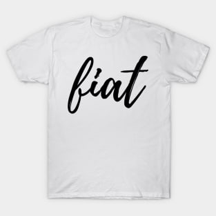 Virgin Mary's Fiat Black Cursive T-Shirt